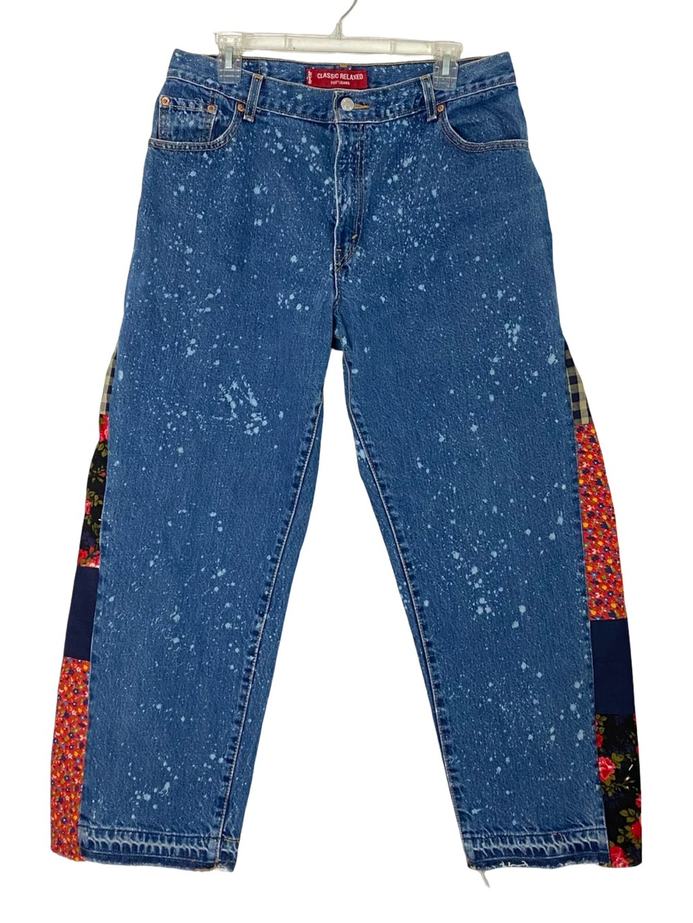 Levi’s Upcycled Jeans Womens Size XL 14 16 Waist 32 Patchwork Handmade Flare